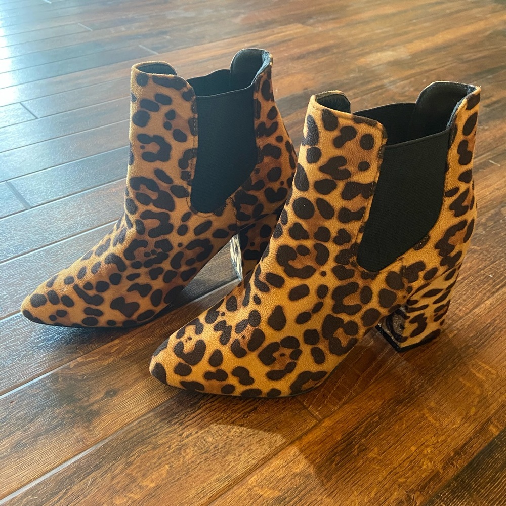 Leopard heeled booties.